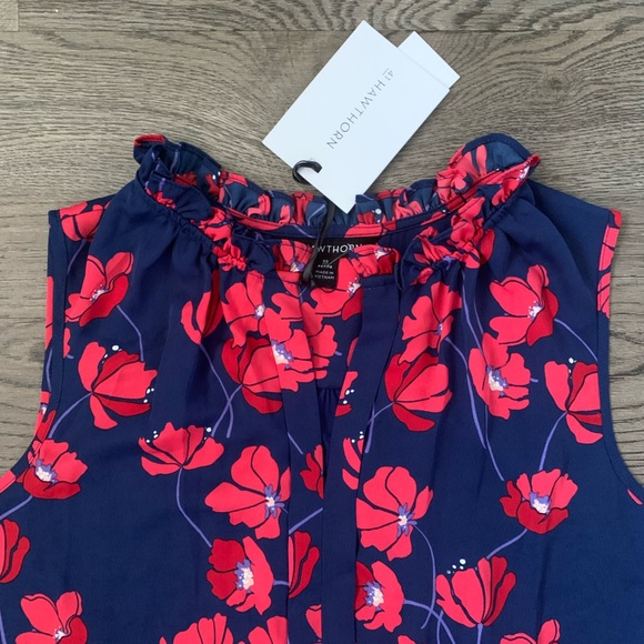 41 Hawthorn Orlee Mixed Material Sleeveless Ruffle Neck Top Size XSP - Navy NWT - Picture 6 of 11